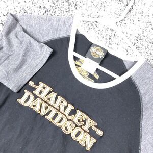 Harley-Davidson Shirt‎ Mens Medium Black Gray Raglan Short Sleeve Biker